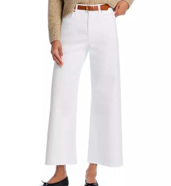 PAIGE Denim - PAIGE Anessa High Rise Wide Leg Cropped Ankle Raw Hem Jeans in White 29